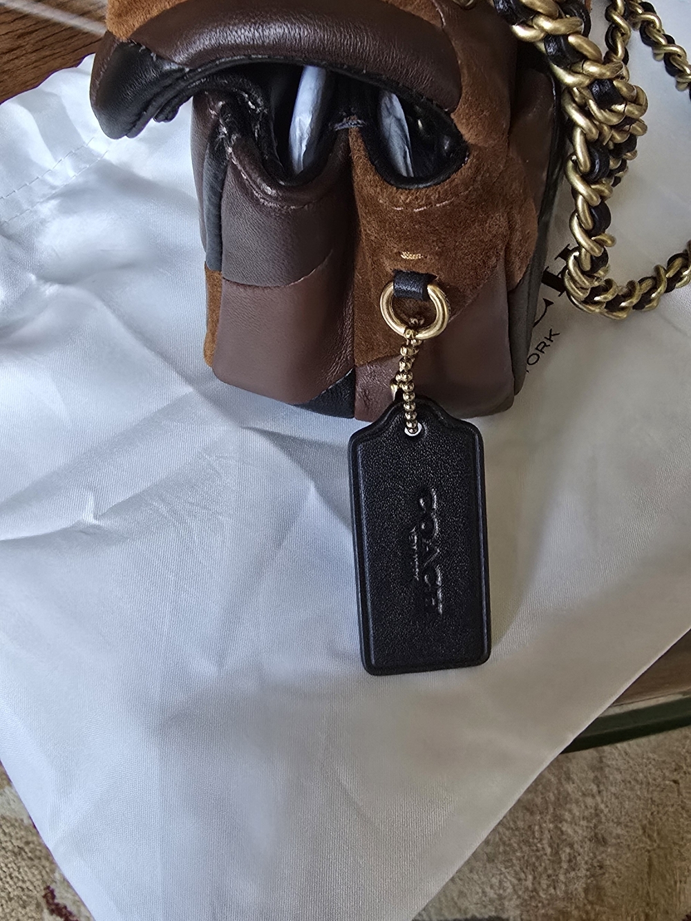 Coach Tabby Patchwork Quilted Leather Chain Shoulder Bag in Maple Brown. - Picture 15 of 17